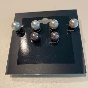 NWT THREE PAIR PEARL LOOK POST EARRINGS